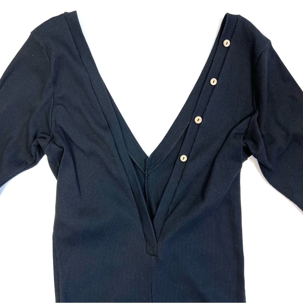 Mapale Ribbed Long Sleeve Plunge Romper Black Size Large - Picture 6 of 10